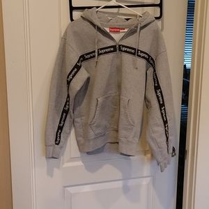 Mens Supreme Text Stripe Zip Up Hoodie